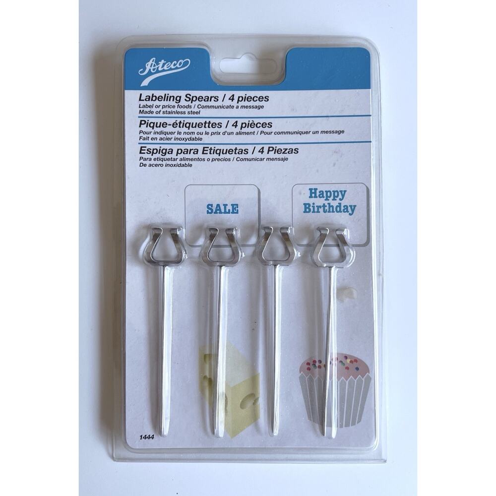 Ateco 1444 Stainless Steel Labeling Spears 4pc | Food Labels Picks Bakery Tools